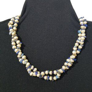 Pearls & Lapis Lazuli Choker Necklace Baroque Freshwater Pearls and Lapis Chips